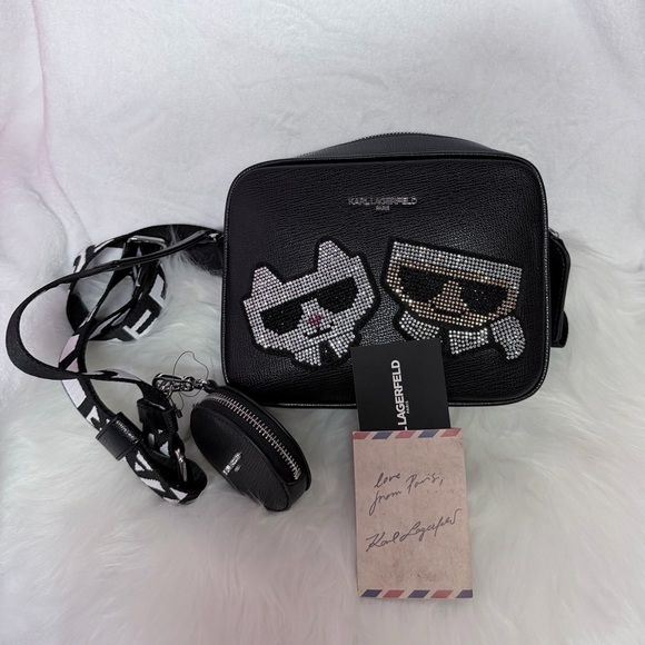 🔊‼️Karl Lagerfeld Black Bag with Cat and Sunglasses Motif - Picture 7 of 7